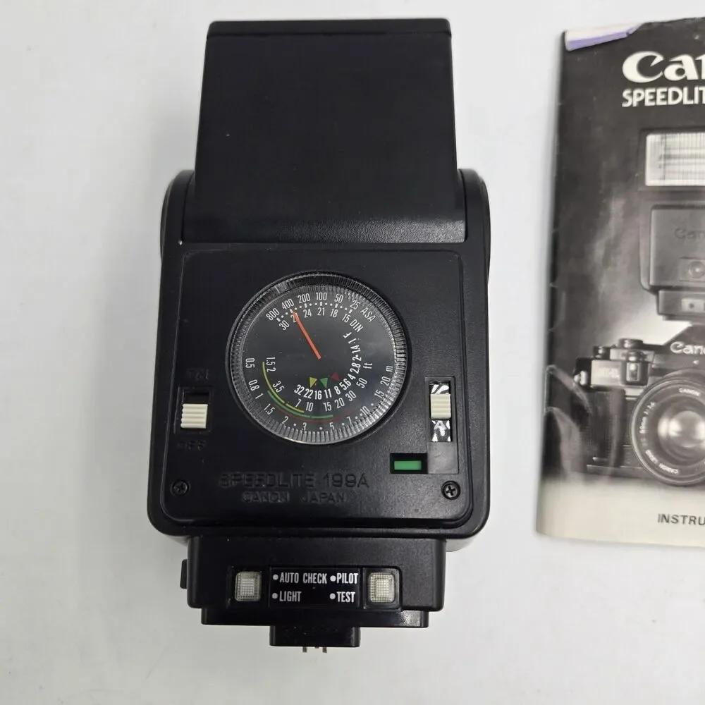 Vintage Canon Speedlite 199A Shoe Mount Camera Flash Carrying Case Manual WORKS